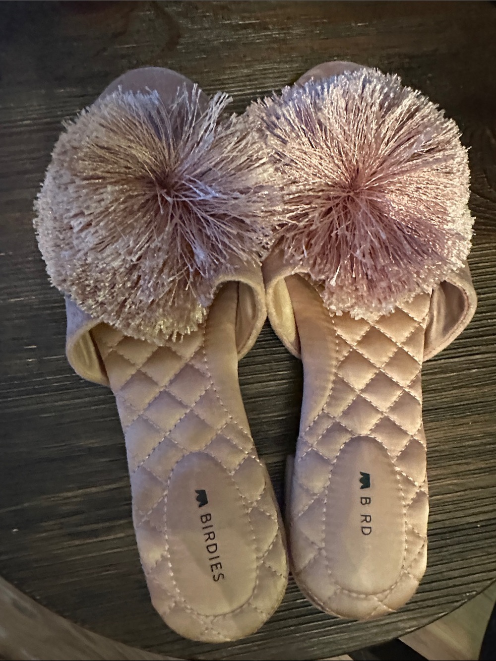 Birdies Blush Quilted Slide Slippers with Pom-Pom - Picture 2 of 5